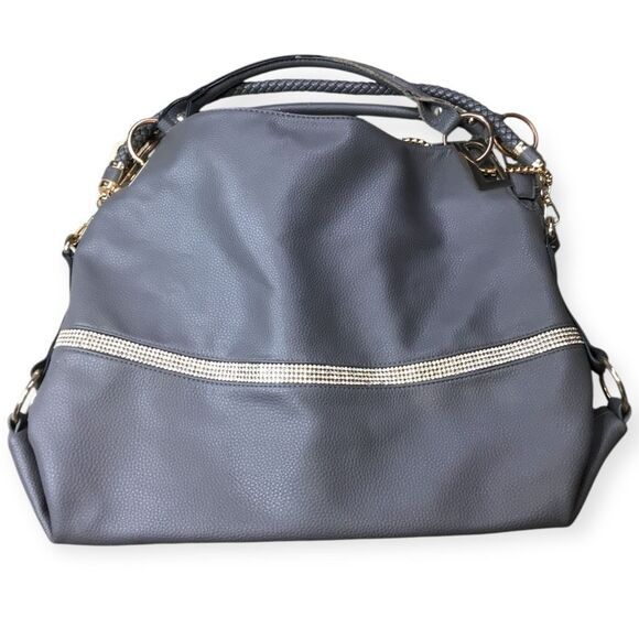 DAESIN Women’s Gray Classic Chain Large Hobo Handbag With Rhinestone Detail - Picture 5 of 12